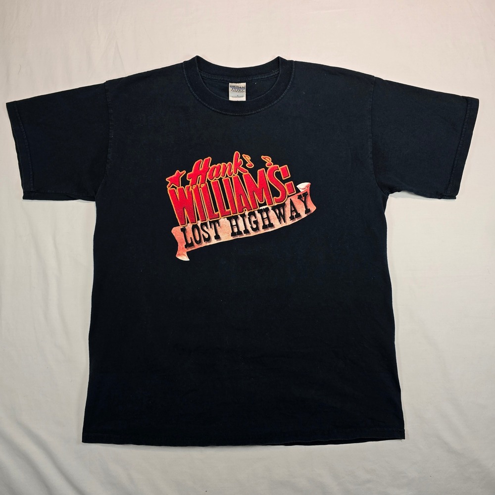 Hank Williams Lost Highway T-Shirt Mens Large‎ Black Gildan Ultra Cotton Graphic